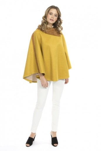 JAYLEY Yellow Faux Suede Digital Print Poncho