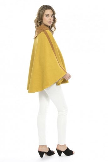 JAYLEY Yellow Faux Suede Digital Print Poncho