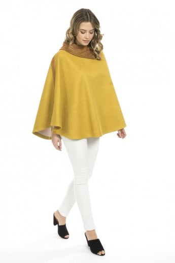 JAYLEY Yellow Faux Suede Digital Print Poncho