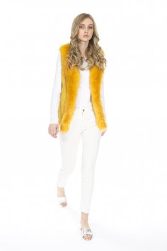 JAYLEY Yellow Faux Suede Faux Fur Gilet | Waistcoat