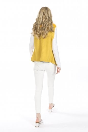 JAYLEY Yellow Faux Suede Faux Fur Gilet | Waistcoat