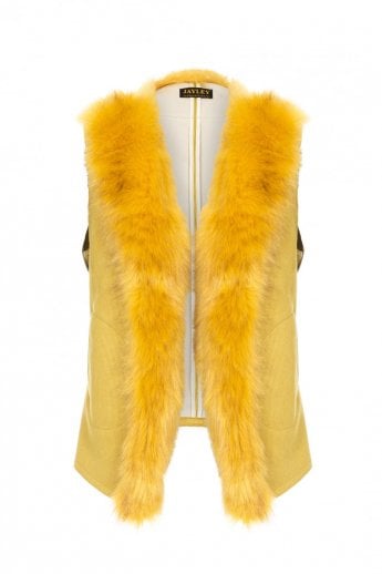 JAYLEY Yellow Faux Suede Faux Fur Gilet | Waistcoat