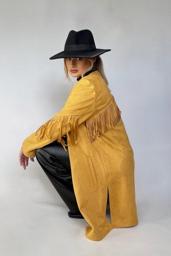 JAYLEY Yellow Faux Suede Tassel Trench Jacket