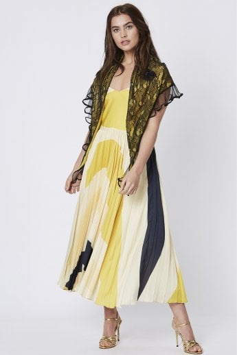 JAYLEY Yellow Fine Knit And Lace Scarf