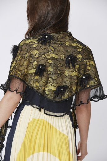 JAYLEY Yellow Fine Knit And Lace Scarf