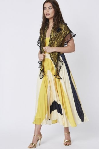 JAYLEY Yellow Fine Knit and Lace Scarf