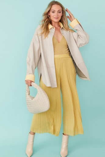 JAYLEY Yellow /Grey Two Tones Eco Leather Angelina Oversized Shacket Shirt Jacket