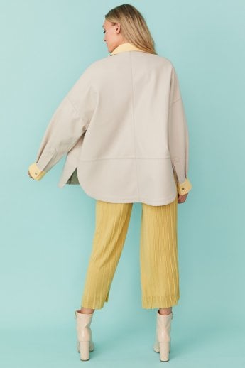 JAYLEY Yellow /Grey Two Tones Eco Leather Angelina Oversized Shacket Shirt Jacket