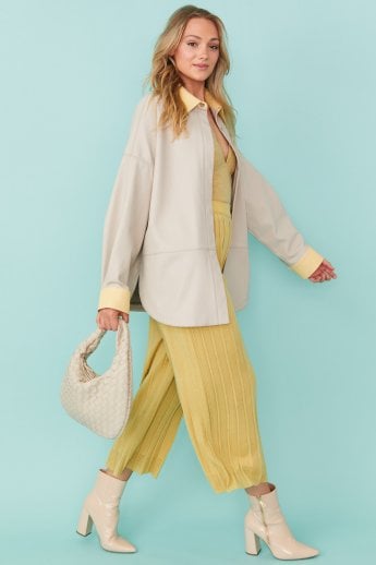 JAYLEY Yellow /Grey Two Tones Eco Leather Angelina Oversized Shacket Shirt Jacket