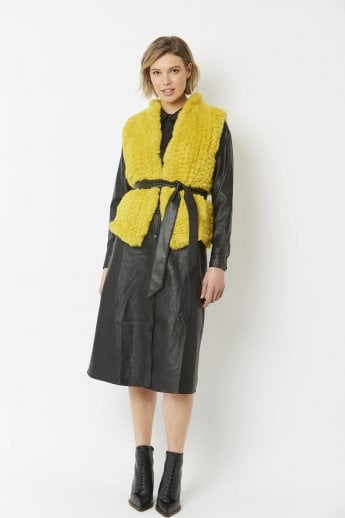 JAYLEY Yellow Hand Knitted Faux Fur Gilet | Waistcoat