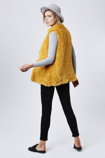 JAYLEY Yellow Hand Knitted Faux Fur Gilet | Waistcoat