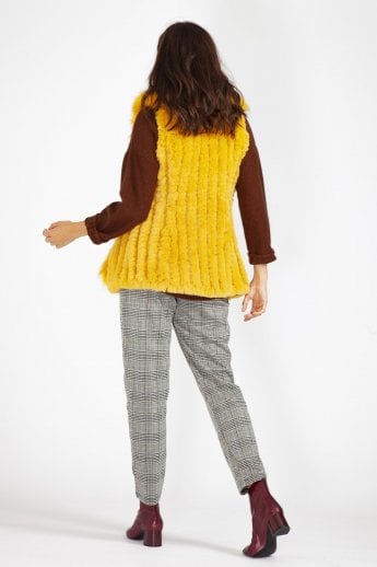 JAYLEY Yellow Hand Knitted Faux Fur Gilet | Waistcoat