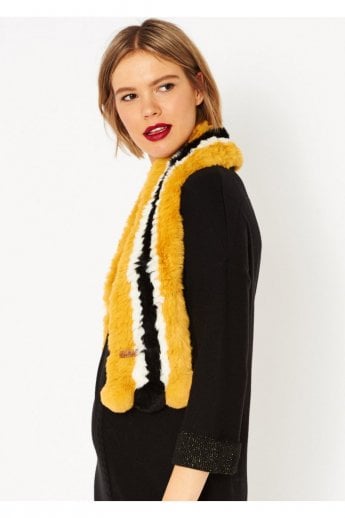 JAYLEY Yellow Hand Knitted Faux Fur Scarf