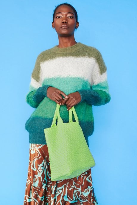 JAYLEY Yellow Hand Knitted Leather Tote Bag with Matching Purse