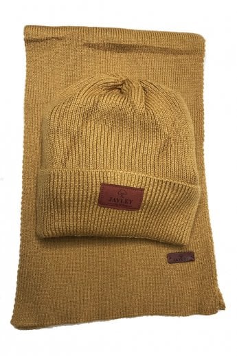 JAYLEY Yellow Knitted Beanie Hat And Scarf Set