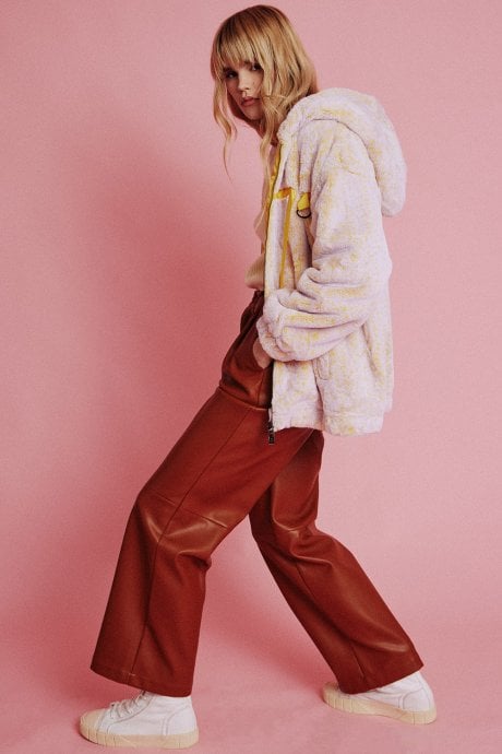 JAYLEY Yellow Mottled Snow Faux Fur Hooded Jacket