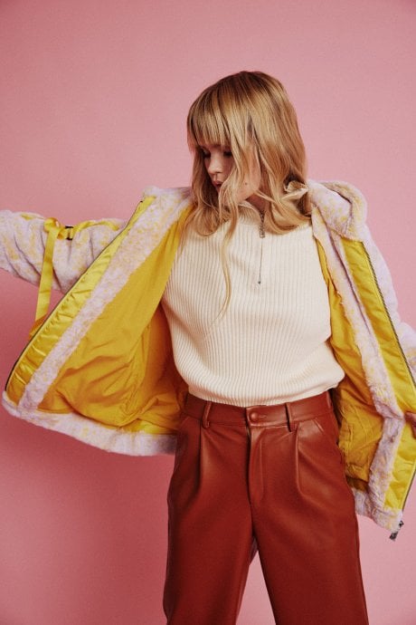 JAYLEY Yellow Mottled Snow Faux Fur Hooded Jacket