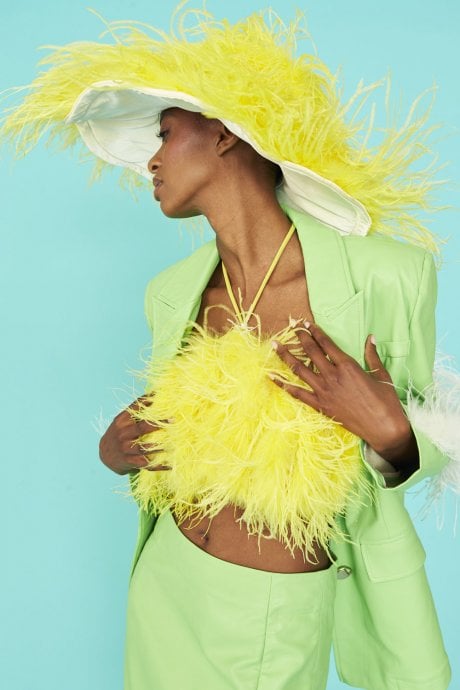 JAYLEY Yellow Ostrich Feather Flapper Oversized Hat