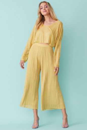 JAYLEY Yellow Oversized Ribbed Cropped Jumper