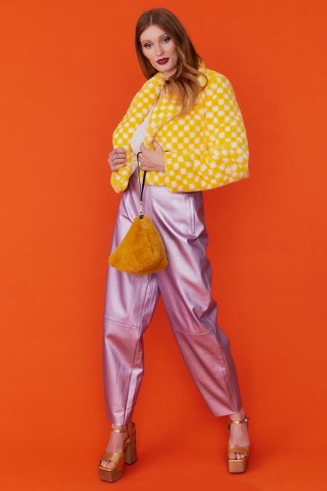 JAYLEY Yellow Pyramid Faux Fur Bag