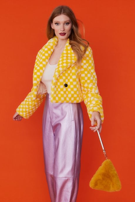 JAYLEY Yellow Pyramid Faux Fur Bag