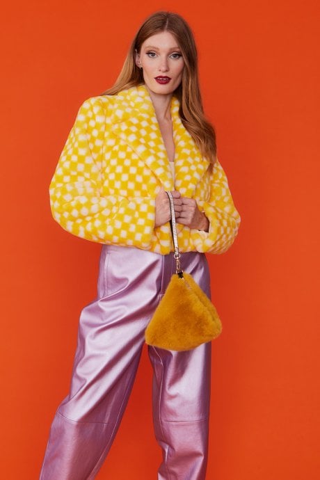 JAYLEY Yellow Pyramid Faux Fur Bag