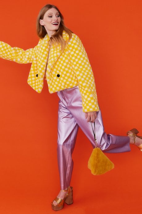 JAYLEY Yellow Pyramid Faux Fur Bag