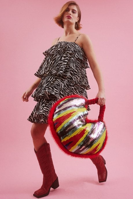 JAYLEY Yellow Sequin and Faux Fur Bag