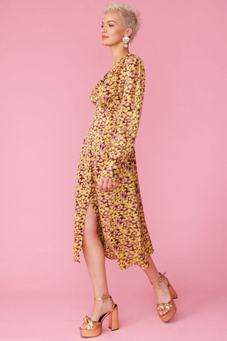 JAYLEY Yellow Silk Blend Floral Maxi Dress