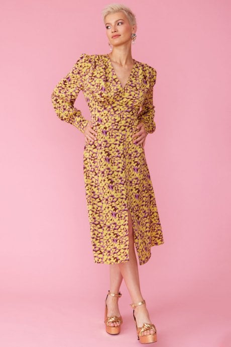 JAYLEY Yellow Silk Blend Floral Maxi Dress