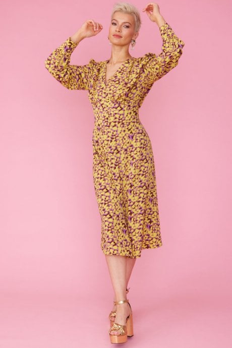 JAYLEY Yellow Silk Blend Floral Maxi Dress