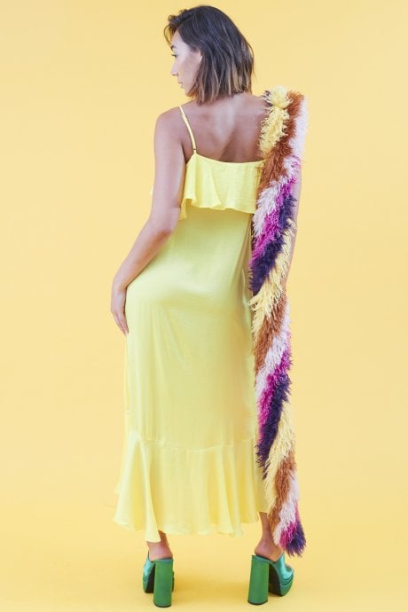 JAYLEY Yellow Silk Blend Maxi Ruffle Dress
