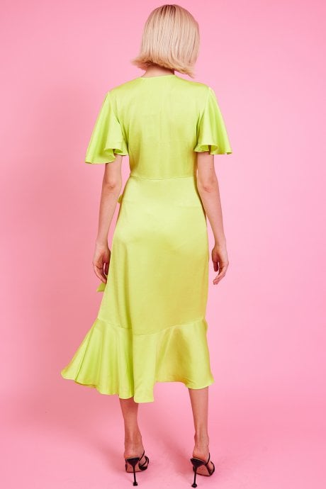 JAYLEY Yellow Silk Blend Maxi Ruffle Wrap Dress