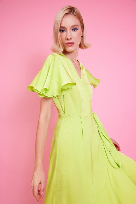 JAYLEY Yellow Silk Blend Maxi Ruffle Wrap Dress