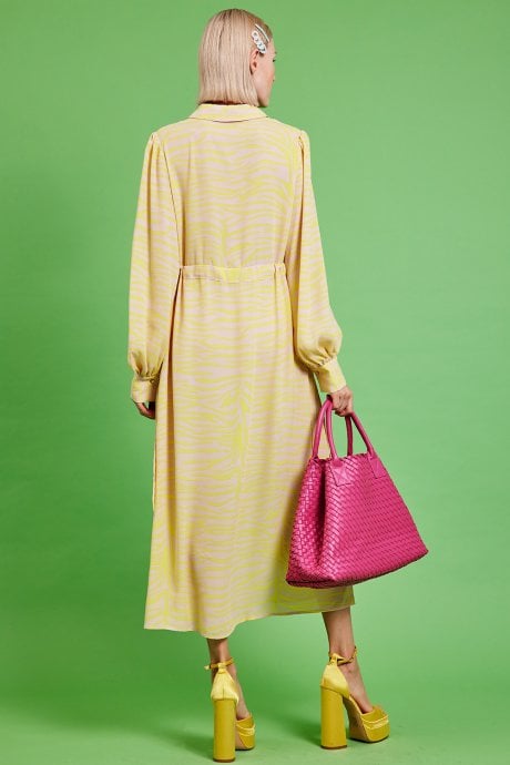 JAYLEY Yellow Silk Blend Zebra Print Maxi Dress