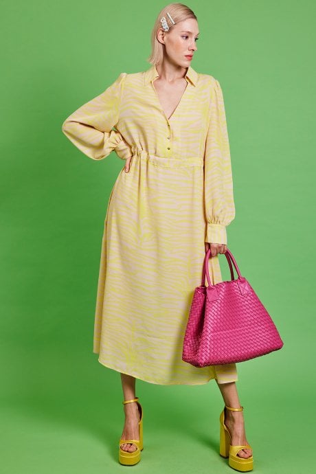 JAYLEY Yellow Silk Blend Zebra Print Maxi Dress