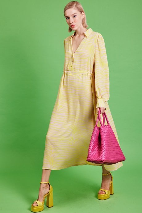 JAYLEY Yellow Silk Blend Zebra Print Maxi Dress