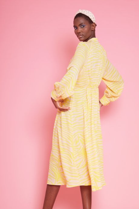 JAYLEY Yellow Silk Blend Zebra Print Maxi Dress