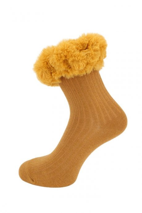 JAYLEY Yellow Socks with Faux Fur Trim