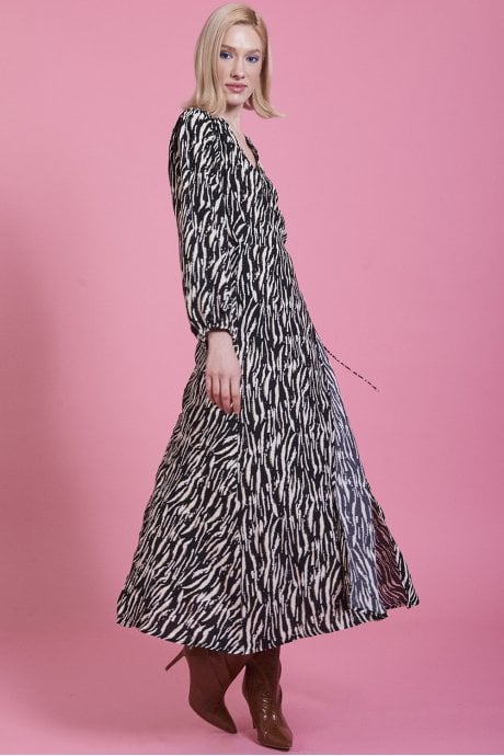 JAYLEY Zebra Print Belted Maxi Dress