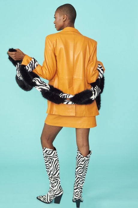 JAYLEY Zebra Print Black And White Handcraft Faux Fur Chain Scarf