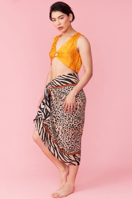 JAYLEY Zebra Print Brown Silk Blend Wrap