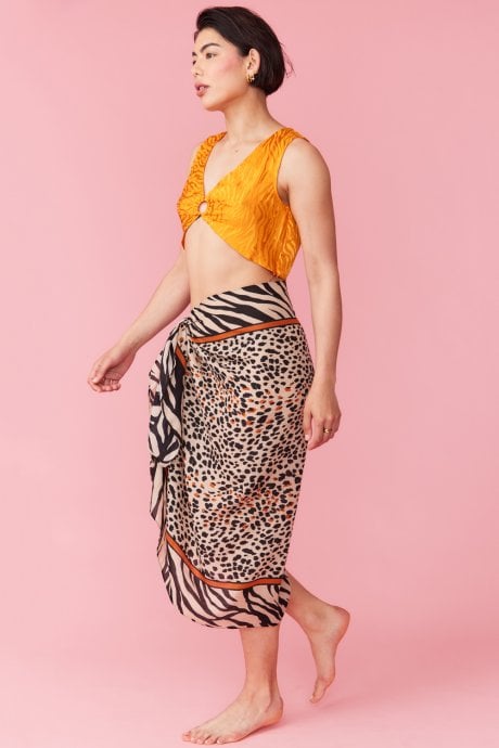 JAYLEY Zebra Print Brown Silk Blend Wrap