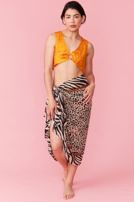 JAYLEY Zebra Print Brown Silk Blend Wrap