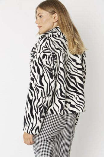 JAYLEY Zebra Print Faux Fur Jacket