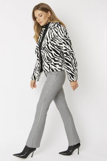 JAYLEY Zebra Print Faux Fur Jacket