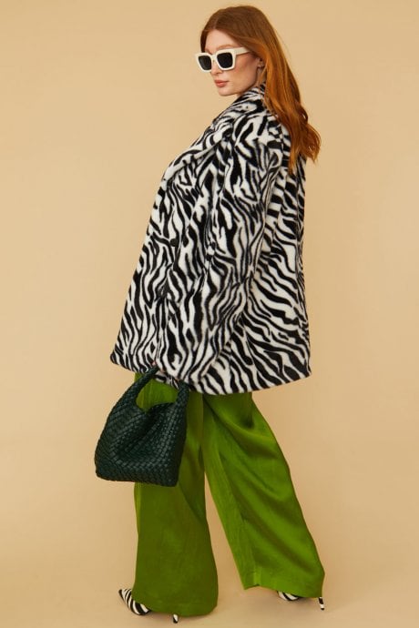 JAYLEY Zebra Print Faux Fur Oversized Coat