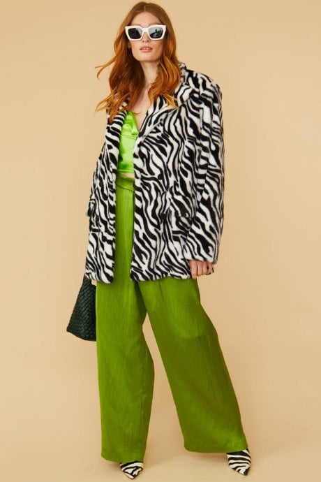 JAYLEY Zebra Print Faux Fur Oversized Coat