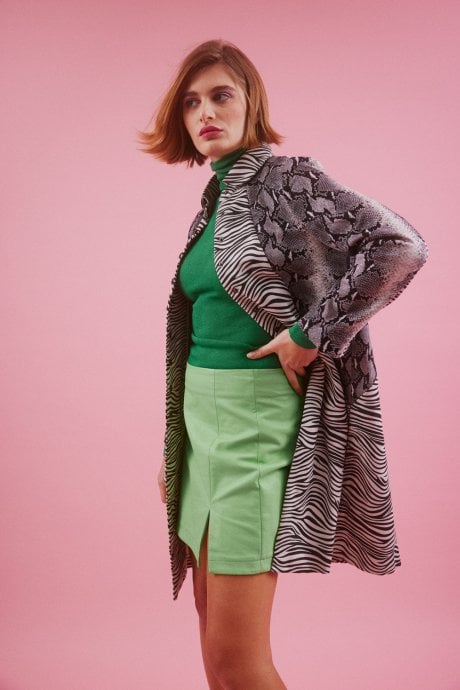 JAYLEY Zebra Print Faux Suede Snake Print Trench Jacket