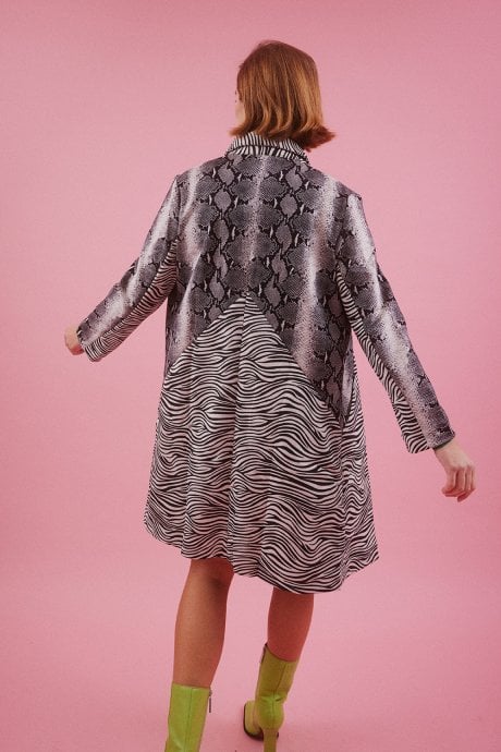 JAYLEY Zebra Print Faux Suede Snake Print Trench Jacket
